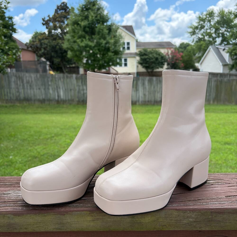 Jeffrey Campbell Maximal Lo Cream Leather Platform Boots Square Toe Ankle Size 7